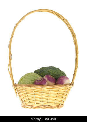 Basket Of Fresh Ripe Organic Vegetables Isolated Against A White Background With No People And A Clipping Path Stock Photo