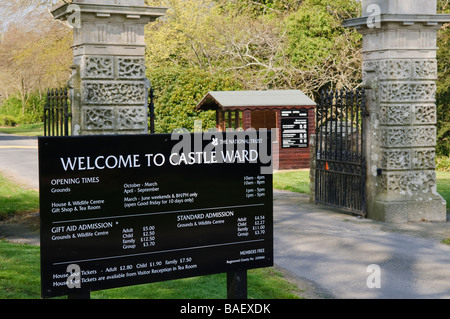 Sign at the entrance to Castle Ward, National Trust property Stock Photo