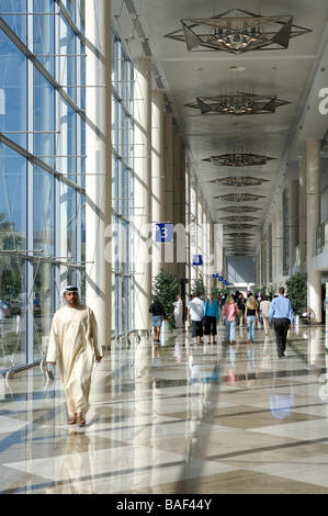 Convention Centre, Dubai, United Arab Emirates, Rmjm, Convention centre view of hallway with glass walls. Stock Photo