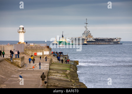 Aircraft Carrier Clemenceau Arrival at South gare Teesside England Stock Photo