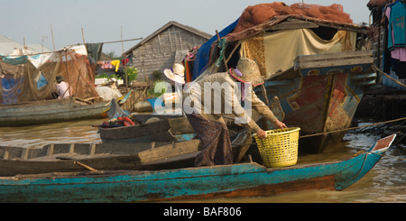 Floating village on the Tonle Sap lake near Siem Reap Cambodia Stock Photo