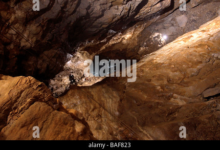 Kate Humble and Steve Backshall ascend the UK's largest natural shaft called Titan for BBC documentary entitle 'Ultimate Caving' Stock Photo