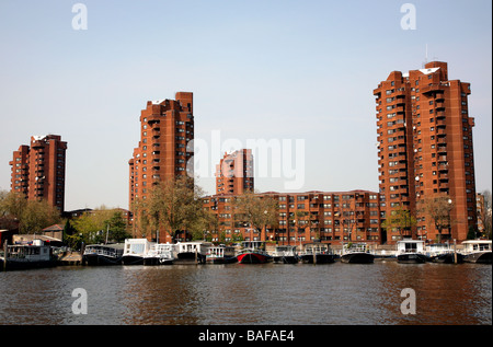 Flats at World's End Chelsea London seen from river 2009 Stock Photo