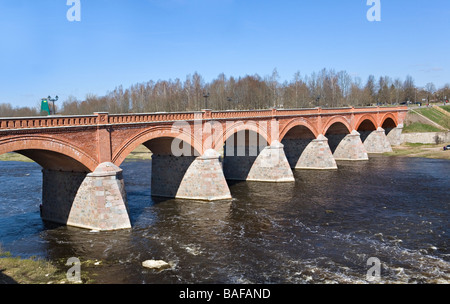 Brick bridge over Venta river in Kuldiga city Kurzeme Latvia Stock Photo