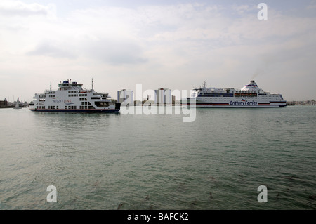 RORO ferries The Normandie of Brittany Ferries company and the St Clare and IOW ferry operated owned by Wightlink  Portsmouth Stock Photo