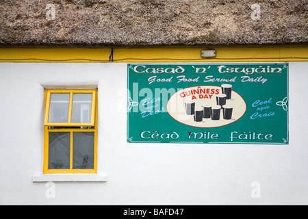 Thatched Pub in Loughanure Village County Donegal Ireland Stock Photo