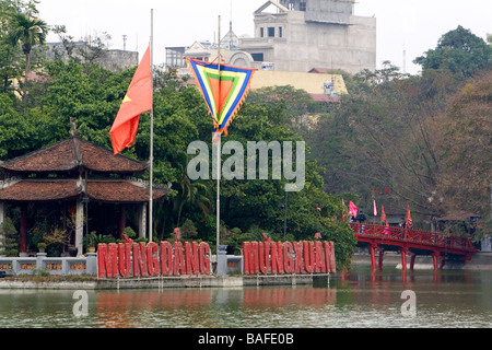 Ngoc Son Temple on Jade Island in Hoan Kiem Lake in Hanoi Vietnam Stock Photo