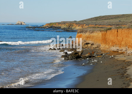Pacific ocean view on the Californian west coast, rock, waves, cliff and beaches Stock Photo