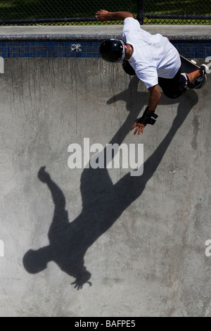 Skateboarder doing tricks Culver City Skateboard Park Culver City Los Angeles County California United States of America Stock Photo