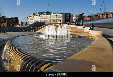 Sheaf Square, Sheffield, United Kingdom, Sheffield Regeneration Project, Sheaf square sandstone water feature. Stock Photo