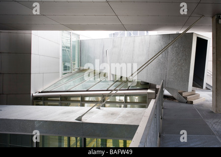 Academia of Fine Arts, Munich, Germany, Coop Himmelb(l)au, Academia of fine arts tunnel to the terrace with atrium behind. Stock Photo
