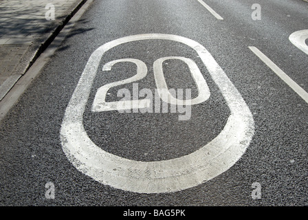 british road marking indicating a 20 miles per hour speed limit Stock Photo