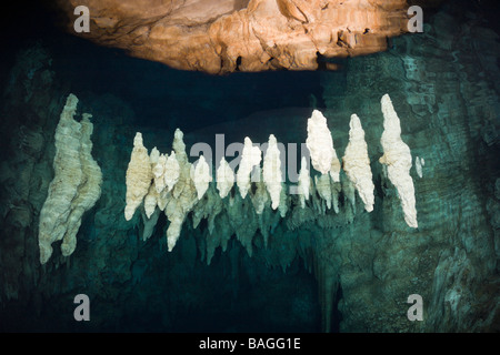 Diver in Chandelier Dripstone Cave Micronesia Palau Stock Photo