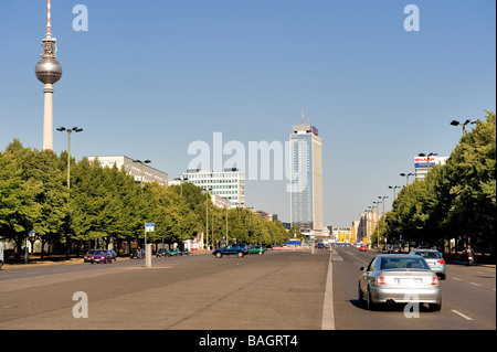 Germany, Berlin, Friedrichshain district, the alley Karl Marx and the television tower (Fernsehturm) Stock Photo