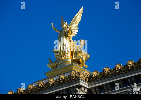 France, Paris, roof detail of the Garnier Opera house, the muse of poetry by Aime Millet Stock Photo