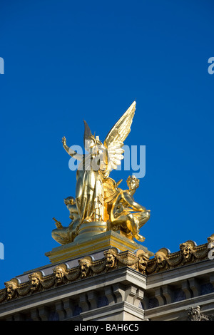 France, Paris, roof detail of the Garnier Opera house, the muse of poetry by Aime Millet Stock Photo