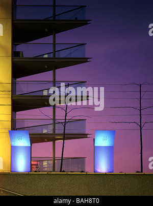 The Point [Apartments], Bristol, United Kingdom, Feilden Clegg Bradley Architects, The point (apartments) night shot of blue Stock Photo