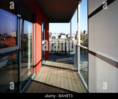 The Point [Apartments], Bristol, United Kingdom, Feilden Clegg Bradley Architects, The point (apartments) walkway view to city. Stock Photo