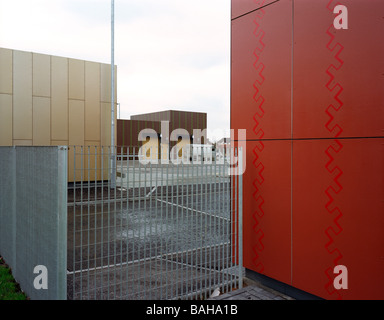 Jks Workshop, Clydebank, United Kingdom, Gordon Murray and Alan Dunlop Architects, Jks workshop exterior with fence and Stock Photo