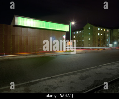 Jks Workshop, Clydebank, United Kingdom, Gordon Murray and Alan Dunlop Architects, Jks workshop exterior at night. Stock Photo