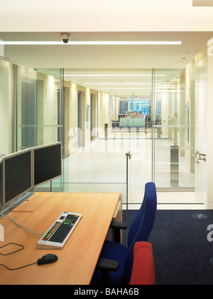 Bishopsgate, London, United Kingdom, Gensler, Bishopsgate lifty lobby from desks no people. Stock Photo