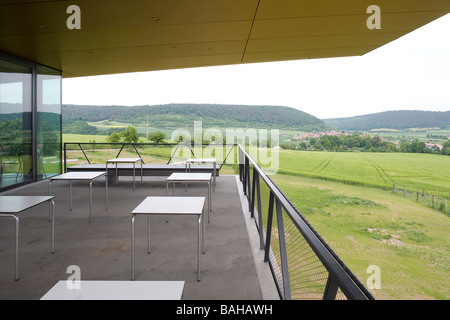 Nebra Ark, Wangen, Germany, Holzer Kobler Architekturen, Nebra ark cafe terrace. Stock Photo