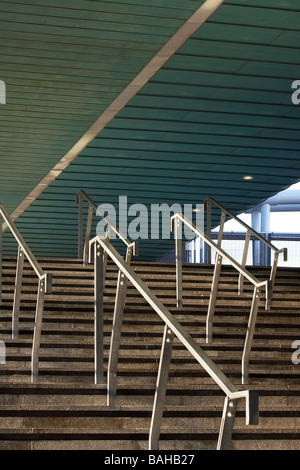 Emirates Stadium, London, United Kingdom, Hok Sport, Emirates stadium detail of concrete stairwell with glass ceiling cladding. Stock Photo