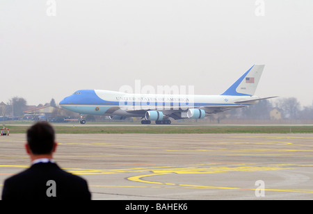 A secret service guard standing in front of the plane of the US president, Air Force One. Stock Photo