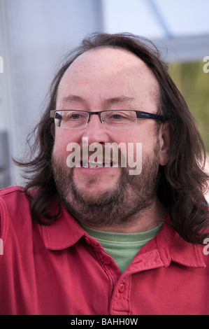 The Hairy Bikers celebrity food chefs being filmed in Buxton gardens Derbyshire England Stock Photo