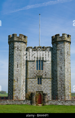 Hiorne Tower an 18th Century Folly on a fine Spring day, Arundel Park, Sussex Stock Photo