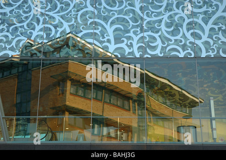 facade of the John Lewis department store reflecting the building opposite, Highcross Shopping Centre, Leicester, England, UK Stock Photo