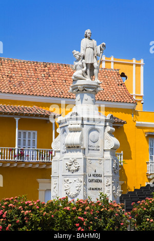 Cartagena City, Bolivar, Colombia, Central America; J.B. Maine Royt Historic Monument, Plaza de La Aduana Stock Photo