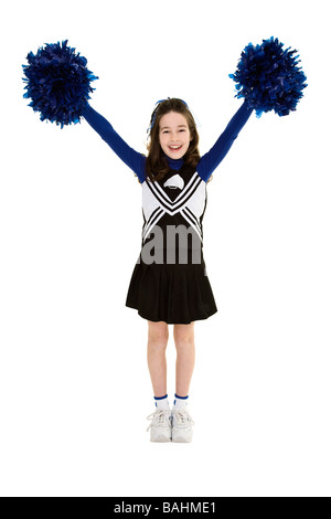 Ten year old caucasian girl dressed as cheerleader Stock Photo