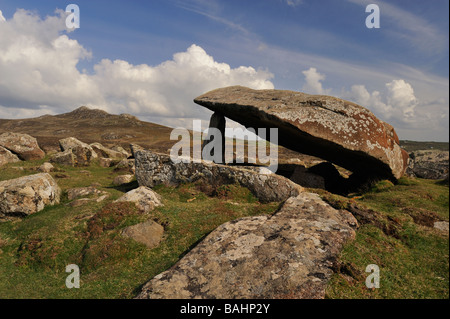 Coetan Arthur a neolithic burial chamber on the Pembrokeshire coast path at St Davids Head, Wales, UK, Europe Stock Photo