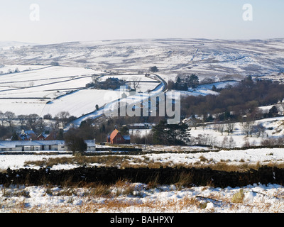 Snow covered hills at the village of Commondale in the North Yorkshire Moors National Park February 2009 Stock Photo