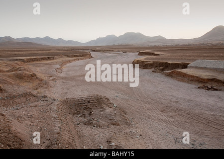 A dried up river bed brought on by climate change induced drought in Inner Mongolia, China Stock Photo