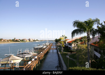 Waterfront properties homes and boats near Clearwater Florida USA Stock Photo