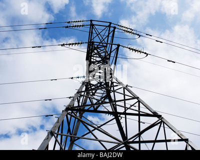 metal pylon carrying electricity supply power lines Stock Photo