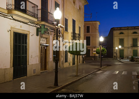 Empty street at dusk with security cameras on lamp post Felanitx Mallorca Spain Stock Photo