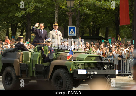 French president Nicolas Sarkozy during the 14th of July Bastille day military parade in central Paris, France. Stock Photo