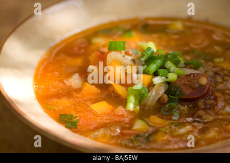 Lentil and Chorizo Soup Stock Photo