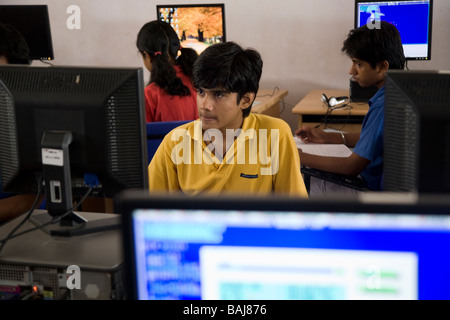 Students in a computer studies class at school in Hazira, near Surat. Gujarat. India. Stock Photo