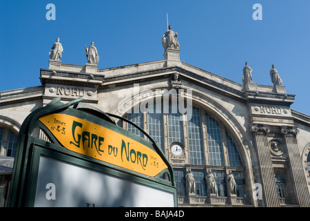 Gare du Nord, North Railway Station of Paris (Paris, France) and entrance of the metro (subway, underground) Stock Photo