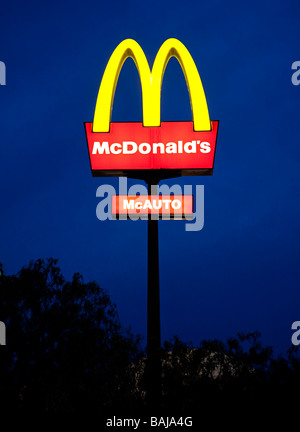 McDonalds sign against dusk blue sky Palma Mallorca Spain Stock Photo