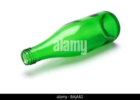 Empty green glass bottle isolated on white Stock Photo