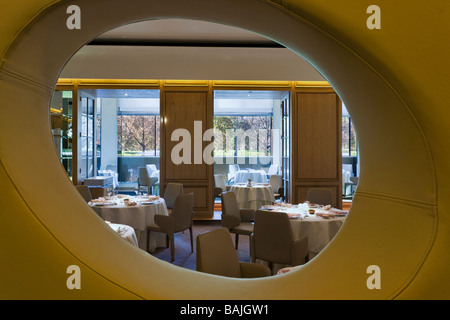 Alain Ducasse Restaurant, London, United Kingdom, Patrick Jouin, Alain ducasse restaurant view through screen to main interior. Stock Photo