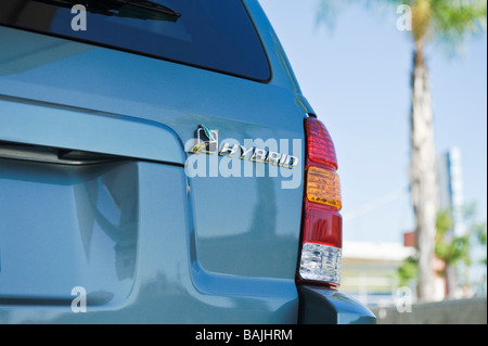 Close up of sing on hybrid car Stock Photo