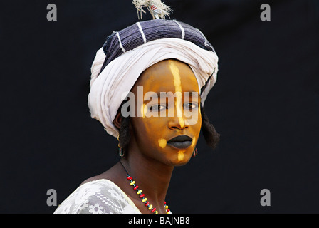 Niger, Gerewol, general reunion of West Africa for the Wadabee Peuls (Bororo peul), portrait of a Wodaabe-Bororo man with his Stock Photo