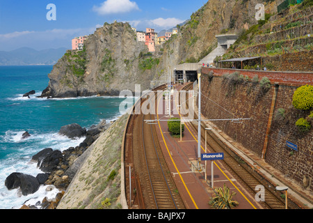 The train station in Manarola Cinque Terre Liguria Italy Stock Photo