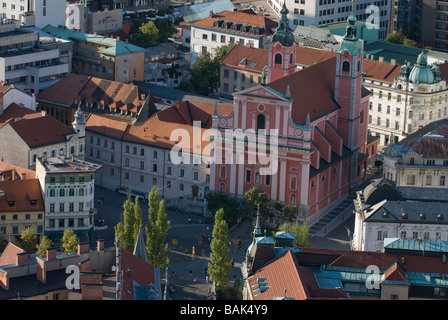 Aerial photo of metropolis Ljubljana with Franciscan Church of the Annunciation Ljubljana Slovenia Eastern Europe Stock Photo